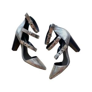 NWOT Derek Lam Silver Snake Print Triple Buckle Heels